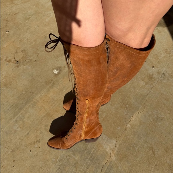 Jeffrey Campbell Sz 9 Brown 100% Lambs Leather Tall Lace Up boot Free People Joe - Picture 4 of 16